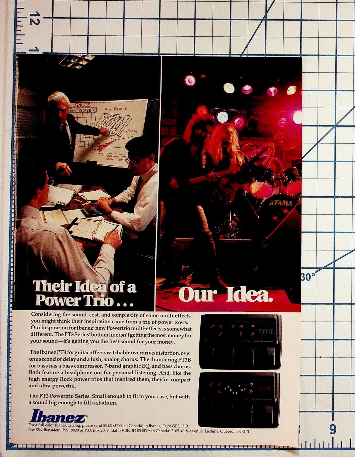 1992 Ibanez Powertrio PT3 Guitar Bass Multi-Effects Pedal Magazine Ad