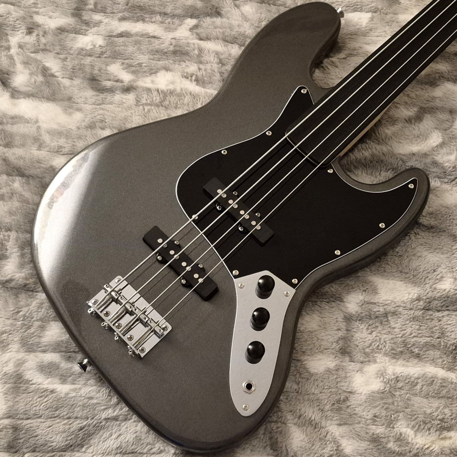 Glarry Fretless Jazz Bass - 4-string - Metallic Gray Sparkle - Rosewood Neck