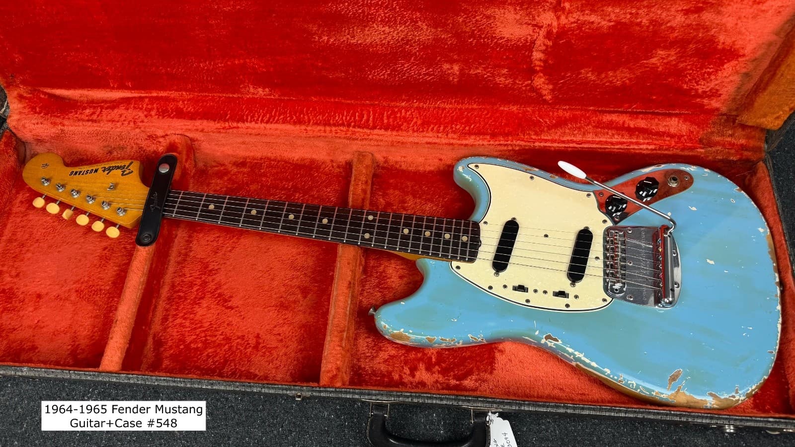 1964-1965 Fender Mustang Guitar -Blue /Pearl Pickguard +Case -Orig Vintage #548