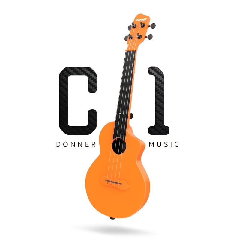 Donner C1 Concert Ukulele Carbon Fiber 23" Ukelele Ukalele With Gig Bag | Orange