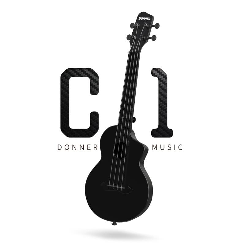 Donner C1 Concert Ukulele 23" Carbon Fiber Ukelele + Gig Bag Online Lesson Black