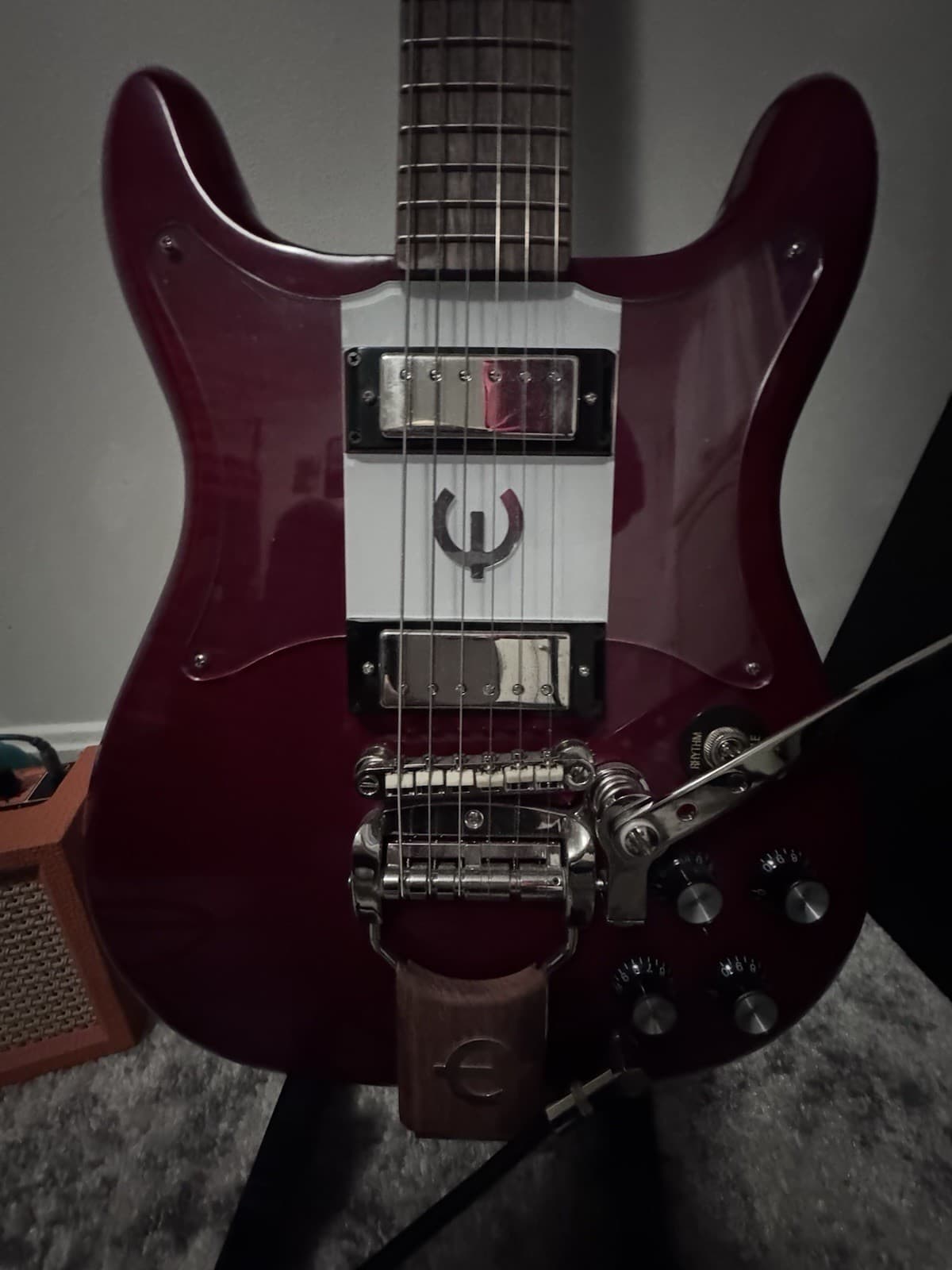 Epiphone Crestwood Custom Cherry Red Electric Guitar 2021 with small Orange Amp
