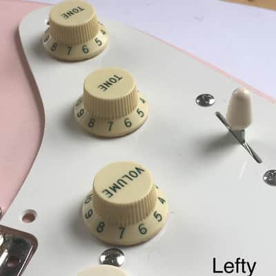 3 Lefty Fender Vintage Reissue Guitar Strat Knobs Relic Aged White Green Fonts