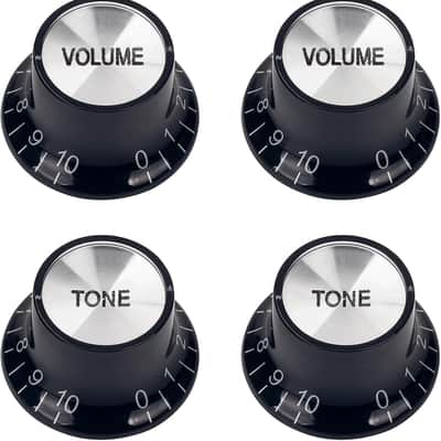60s Guitar Control Knobs 24-Spline Imperial Knobs 6mm (15/64") 2 Tone + 2 Volume Knobs Aluminum Top Speed Knobs for Gibson Les Paul SG Guitars Pack of 4 JT/XN-09 Black with Silver Top