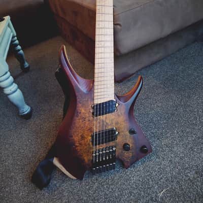 NK Guitars 7 String Multiscale Headless Guitar Burl Top