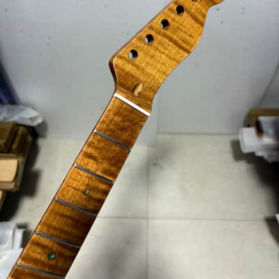 6 string Electric Guitar neck 22 frets Roasted Flame Maple 25.5inch DIY Part repalce hole:10mm