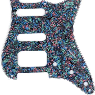 11-Hole Round Corner HSS Guitar Strat Pickguard for USA/Mexican Stratocaster 4-screw Humbucking Mounting Open Pickup, 4Ply Abalone Shell