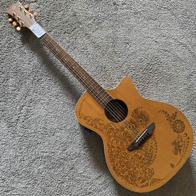 Luna Acoustic Electric Guitar, Engraved Pine Wood Top Body, Rosewood Fingerboard Neck