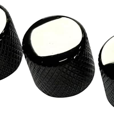 3PCS Electric Bass Guitar Knobs Flat Top Metal Guitar Volume Tone Knobs for Strat Telecaster Jazz Les Paul (Vacuum Black)