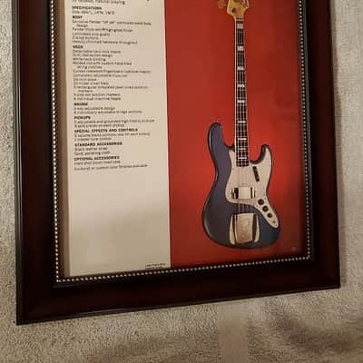 1972 Fender Guitars Color Promotional Ad Framed Lake Placid Blue Jazz Bass Original