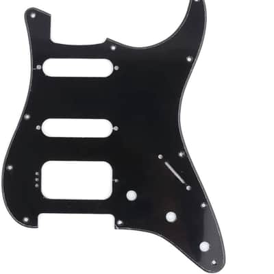 11-Hole Round Corner HSS Guitar Strat Pickguard for USA/Mexican Stratocaster 4-screw Humbucking Mounting Open Pickup, 1Ply Glossy Black