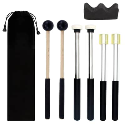 3Pair Steel Tongue Drum Mallet Hand Pan Sticks Percussion Instrument Accessories With Bracket, Velvet Storage Bag