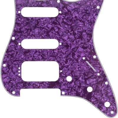 11-Hole Round Corner HSS Guitar Strat Pickguard for USA/Mexican Stratocaster 4-screw Humbucking Mounting Open Pickup, 4Ply Purple Pearl