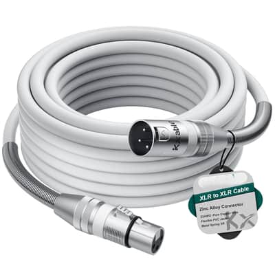 XLR Microphone Cable 25 FT, XLR Male to Female Balanced Mic Cable, 3-Pin Shielded Speaker Cord, Zinc Alloy Connectors, 22AWG Pure Copper, Metal Spring SR, Recording Studio, Podcast, White
