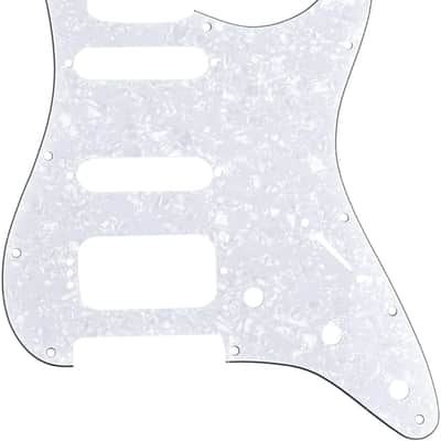 11-Hole Round Corner HSS Guitar Strat Pickguard for USA/Mexican Stratocaster 4-screw Humbucking Mounting Open Pickup, 4Ply White Pearl