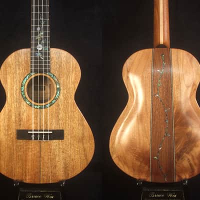 Handcrafted 5 String ArchBack Baritone Ukulele, Solid Mango, Acacia, Walnut, Vine Inlay, Soft-bag, Bruce Wei UAG19-2020