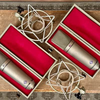 Vintage Neumann U87 Condenser Microphone Sequential SN Stereo Pair. 1969. Original Accessories.