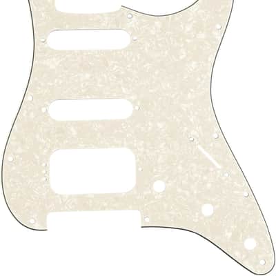 11-Hole Round Corner HSS Guitar Strat Pickguard for USA/Mexican Stratocaster 4-screw Humbucking Mounting Open Pickup, 4Ply Aged White Pearl