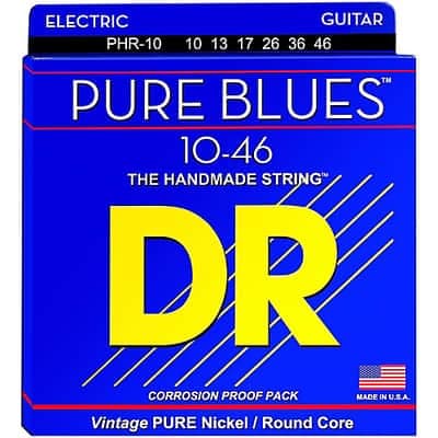 DR Strings PHR-10 PURE BLUESâ„¢ Pure Nickel Electric Guitar Strings: Medium 10-46
