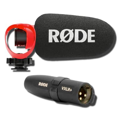 Rode VideoMicro II Camera-Mount Compact Shotgun Microphone and VXLR+ 3.5mm to XLR Adapter with Power Converter