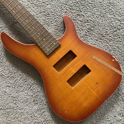 J&D 5 String Bass Project in Tobacco Burst, Tiger Maple Top, Maple Neck