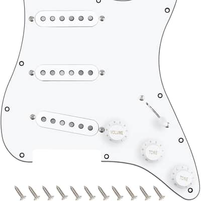 3Ply Loaded SSS Pickguard Vintage Hot F '50s Tones Prewired Strat Pickguard with Staggered Alnico 5 Fiber Bobbin SSS Single Coil Pickups for Fender Stratocaster ST Strat JT/HBZC-02 White