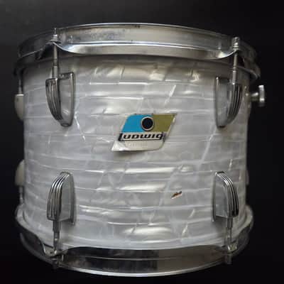 Ludwig No. 942 Classic 8x12" Rack Tom (3-Ply) with Pointed Blue/Olive Badge 1969 - 1976 - White Marine Pearl
