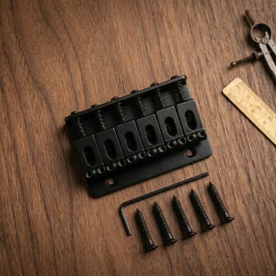 6-String Hardtail Guitar Bridge 65mm Top-Load Fixed Saddle Bridge Chrome/Black