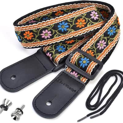 Tenor Concert Soprano Baritone Ukulele Strap Coloful Hawaii Floral Jacquard For Adult Size And Kids(Blue Orange Pink Flowers)
