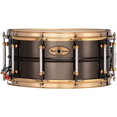 Pearl Sensitone Limited-Edition Nickel-Plated Black Brass Snare Drum With Gold-Plated SuperHoop II Triple-Flanged Hoops Regular 14 x 6.5 in.