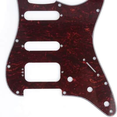 11-Hole Round Corner HSS Guitar Strat Pickguard for USA/Mexican Stratocaster 4-screw Humbucking Mounting Open Pickup, 4Ply Red Tortoise
