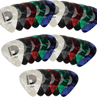 D'Addario Celluloid Guitar Picks - Guitar Accessories - Guitar Picks for Acoustic Guitar, Electric Guitar, Bass Guitar - Natural Feel, Warm Tone - Assorted, Medium 0.70mm, 25-pack