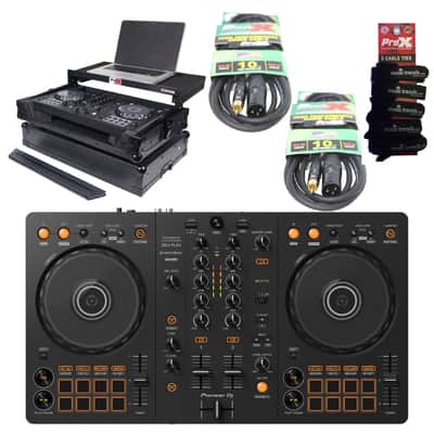 Pioneer DJ DDJ-FLX4 with Black LT Case and RCA-XLR 10' Bundle
