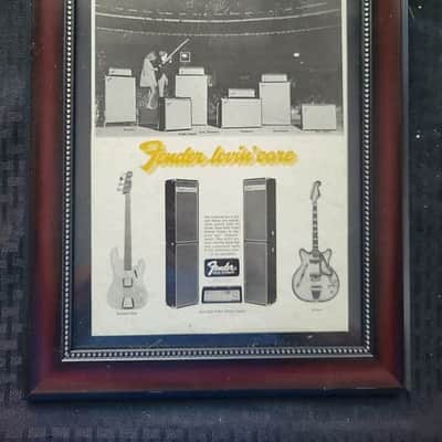 1968 Fender Guitars Promotional Ad Framed Telecaster Bass, Coronado, Super & Twin Reverb Original