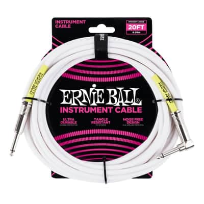 Ernie Ball 6047 20' Straight / Angle Instrument Cable - White