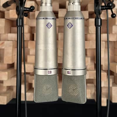 Vintage Neumann U87 Condenser Microphone Matched Stereo Pair! One SN Apart! 1971 U 87 With Swivel Mounts. Rare!