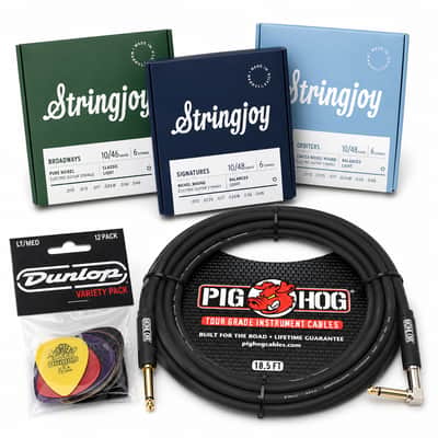 Stringjoy Electric Guitar Bundle (3 Sets 10–46/10–48) + Pig Hog Cable & Dunlop Picks