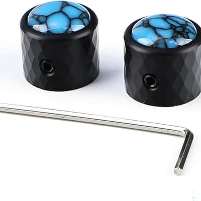 2Pcs Dome Aluminum Alloy Guitar Control Knobs 6.5mm(1/4") Potentiometer Shaft Metal Volume Tone Knobs for Electric Bass Guitar Replacement Parts (Ocean Blue Eye Finish)