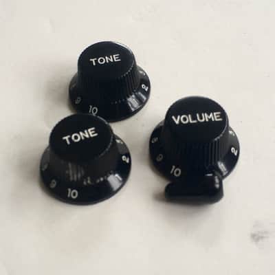 3 Black Vintage Fender Japan Strat MIJ Stratocaster Knobs Guitar Relic No Spokes