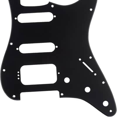 11-Hole Round Corner HSS Guitar Strat Pickguard for USA/Mexican Stratocaster 4-screw Humbucking Mounting Open Pickup, 1Ply Matte Black