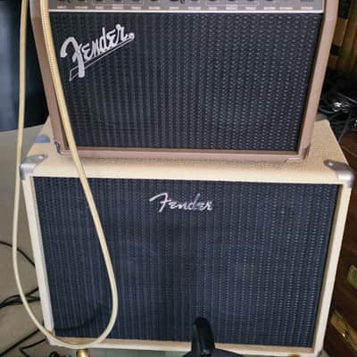 Fender 40 Watt Acoustasonic 6 & 12 Acoustic Guitar & Mic with Fender Ext Cabinet Stereo Two 8-inch Speakers & Correct Extra $ Cable and $25' Fender Guitar Cord!024 - Brown Tolex