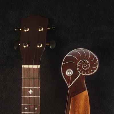 Handmade Harp Style Left-handed 5 String Soprano Ukulele, Solid Acacia, MOP Inlay, Bruce Wei HU13-2005