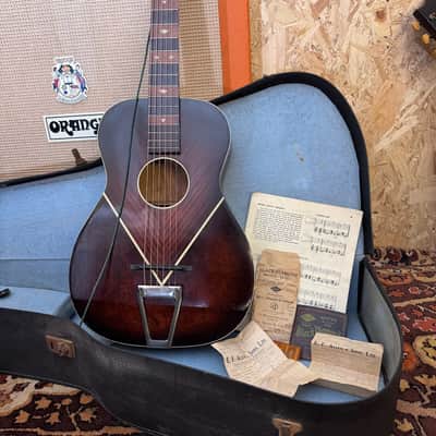 Vintage 1930s 1938 Harmony Art Deco Parlor Acoustic Guitar OHSC & Receipts RARE