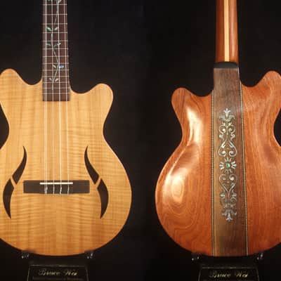 Handcrafted Baritone Ukulele, ArchBack, 5 String, Solid Curly Maple, Mahogany & Walnut, Vine Inlay, Bruce Wei UP19-2004