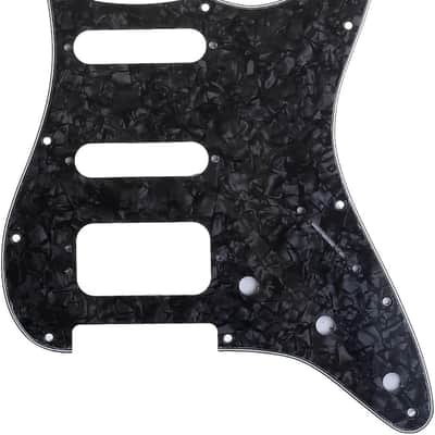 Musiclily Pro 11-Hole Round Corner HSS Guitar Strat Pickguard for USA/Mexican Stratocaster 3-screw Humbucking Mounting Open Pickup, 4Ply Black Pearl