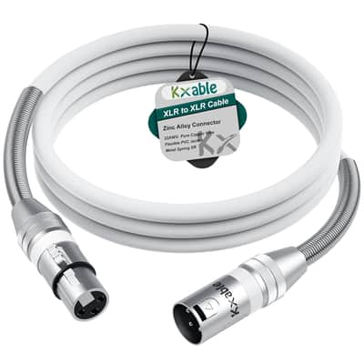 Kxable XLR Microphone Cable 6 FT, XLR Male to Female Balanced Mic Cable, 3-Pin Shielded Speaker Cord, Zinc Alloy Connectors, 22AWG Pure Copper, Metal Spring SR, Recording Studio, Podcast, White