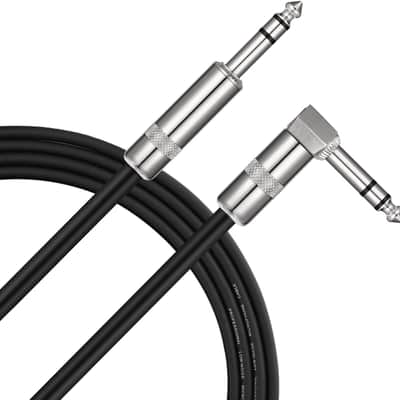 15 ft TRS Cable, Balanced Stereo Patch Cable - Sturdy No Hum 1/4” Male Right Angle to 1/4” TRS Male Straight Cord, Black