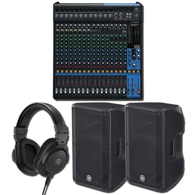 Yamaha MG20XU 20-Channel Mixing Console PA and Monitoring Bundle with 2x DBR12 12-Inch 1,000W Powered Speakers and HPH-MT5 Closed-Back Studio Headphones