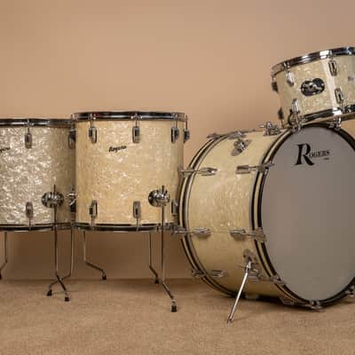 Vintage Rogers White Marine Pearl Drum Set 14x24 9x13 16x16 and 16x18