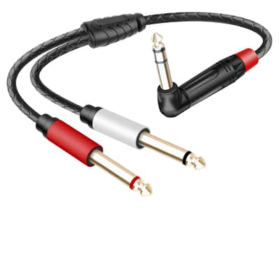 Guitar Cable Right Angle 1/4 inch TRS Stereo to Dual 1/4 inch TS Mono Insert Cable,Stereo Y Splitter Cable,90 Degree 6.35mm Male to Dual 6.35mm Male Audio Cord (1.64FT/0.5M)